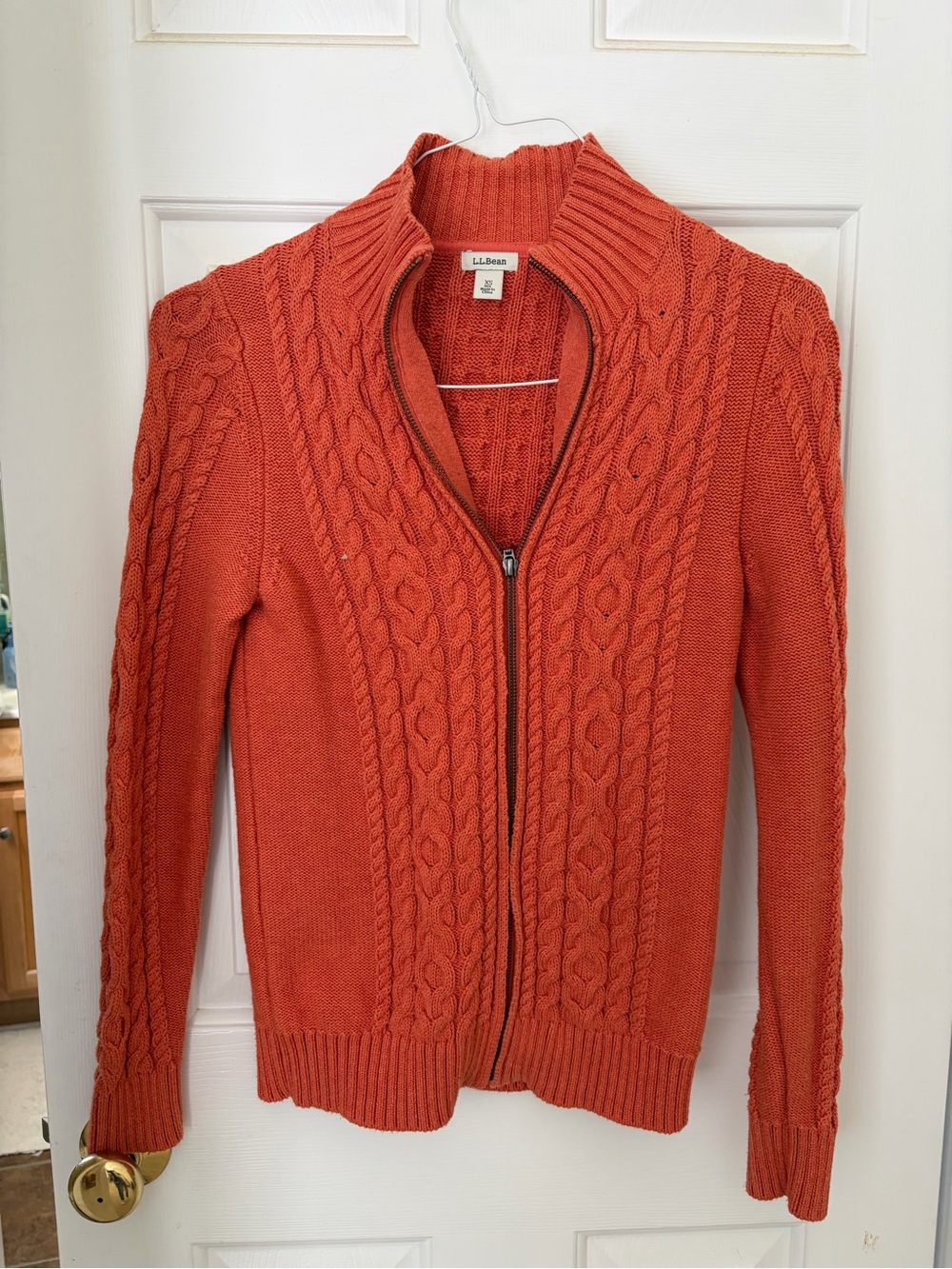 L.L. Bean Women's Rust Cable-Knit Zip Cardigan
